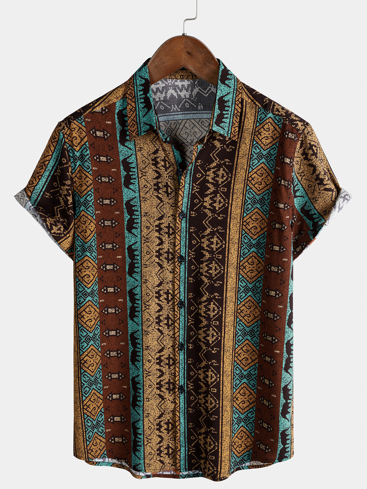 Herren Vintage Tribal Geometrie Kurzarmhemd