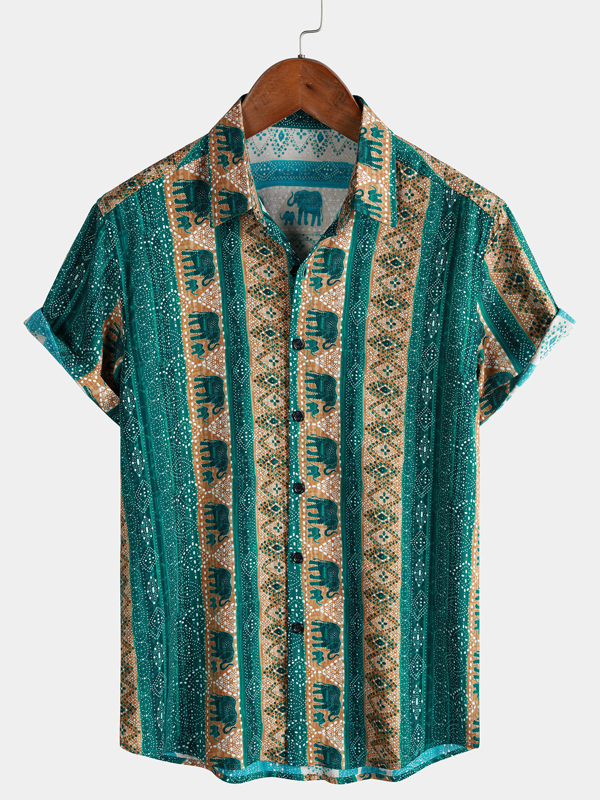 Herren Vintage Boho Elefanten Strandhemd
