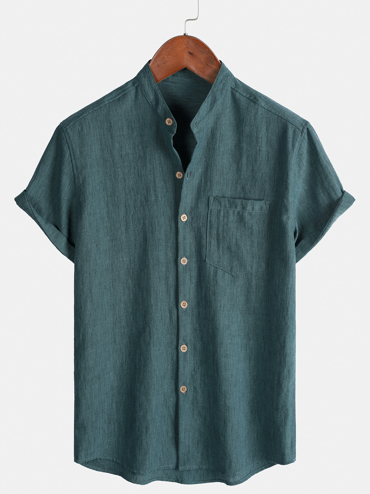 Herren Einfarbiges Henley Kurzarmhemd