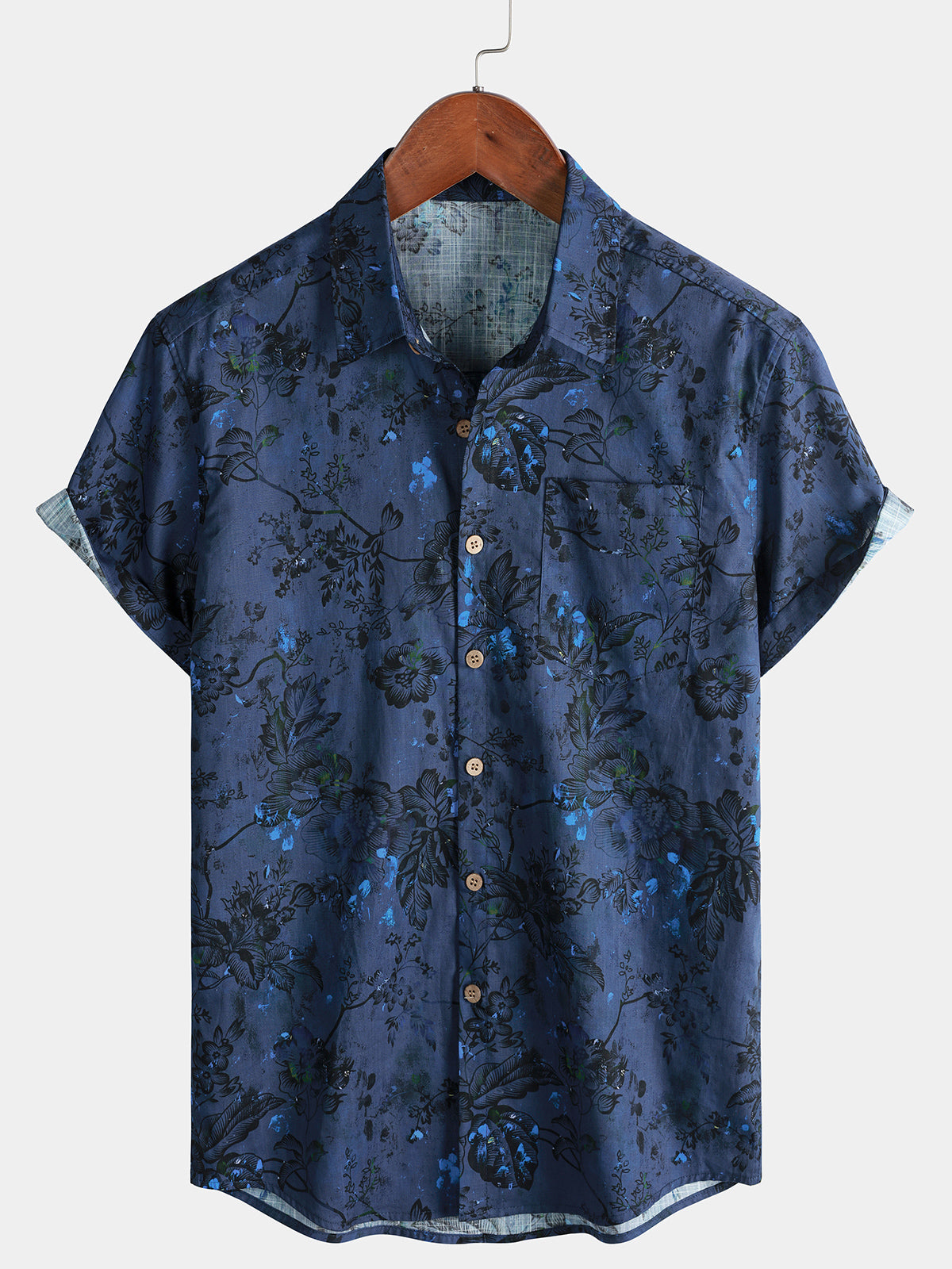 Herren Blumen Vintage 100% Baumwolle Sommer Kurzarmhemd