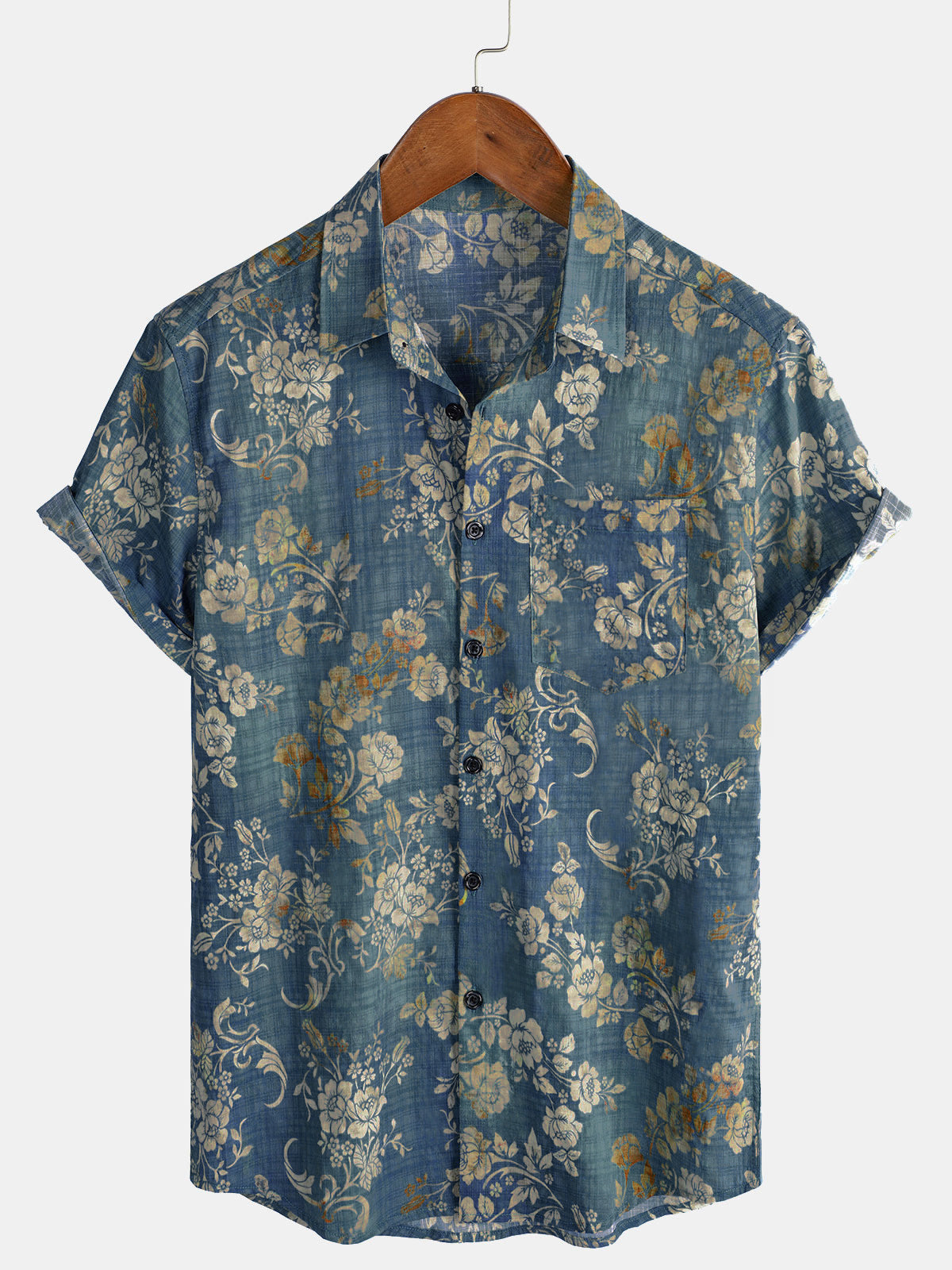 Herren Vintage-Stil Blumenmuster Kurzarmhemd