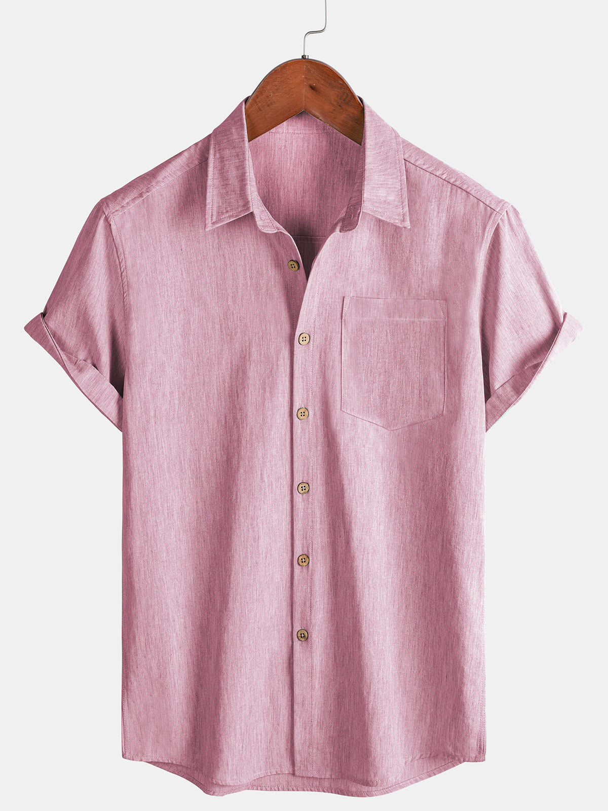Herren Sporthemd Komfort Einfarbig Rosa Kurzarm