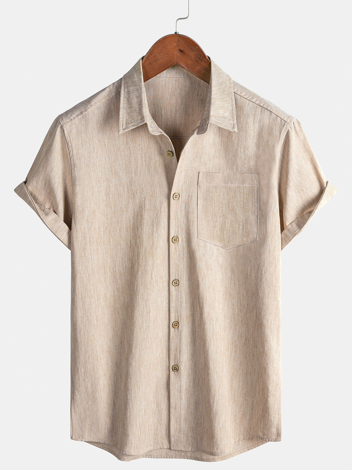 Herren Sporthemd Komfort Einfarbig Beige Kurzarm