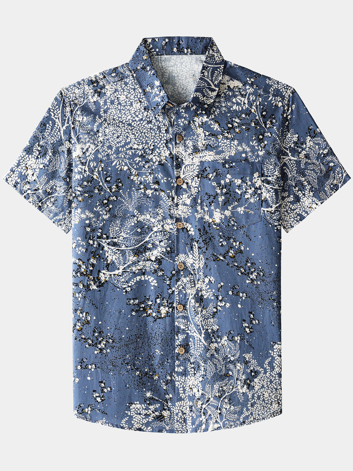 Herren Blau Muster 100% Baumwolle Kurzarm Hemd