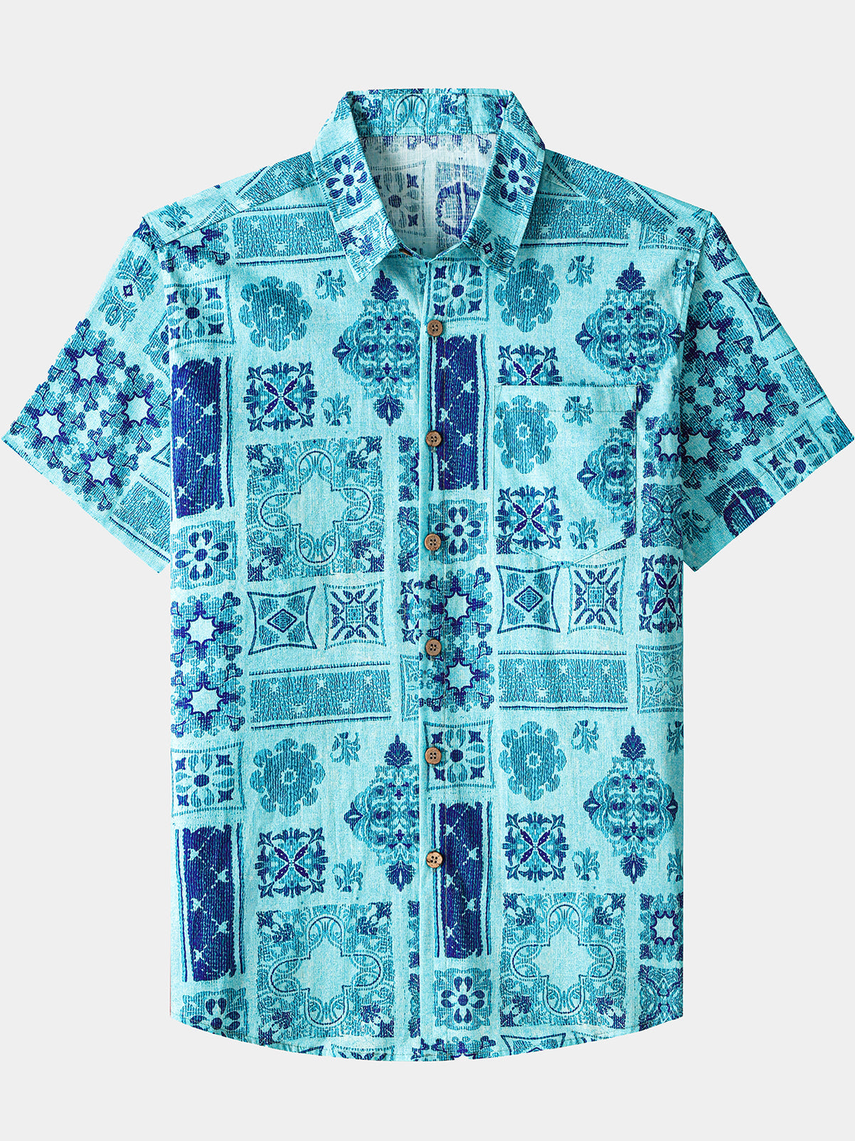 Herren Retro Geometrie Patchwork Hawaiihemd