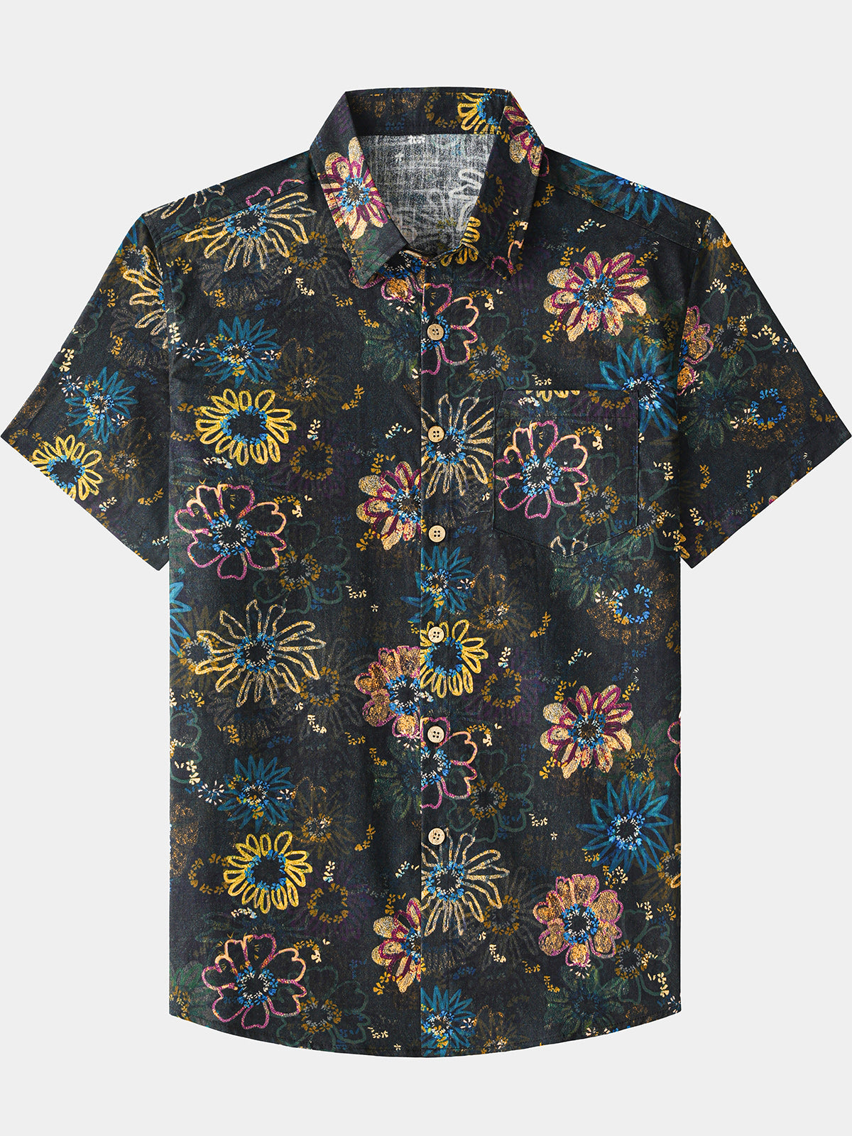 Herren Retro Hawaii Blumenhemd Kurzarm Baumwolle