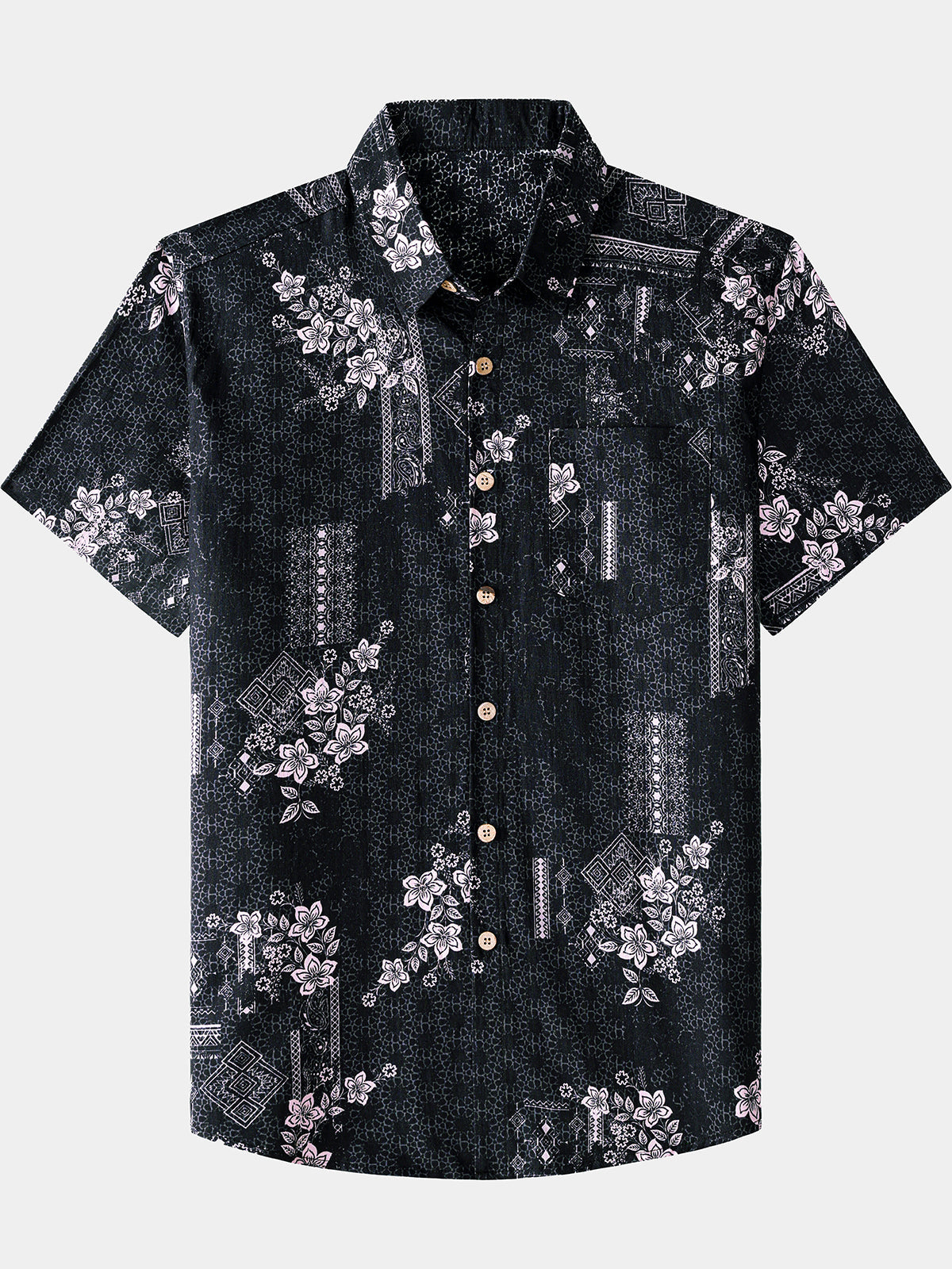 Herren Vintage Hawaii Geometrie Baumwollhemd
