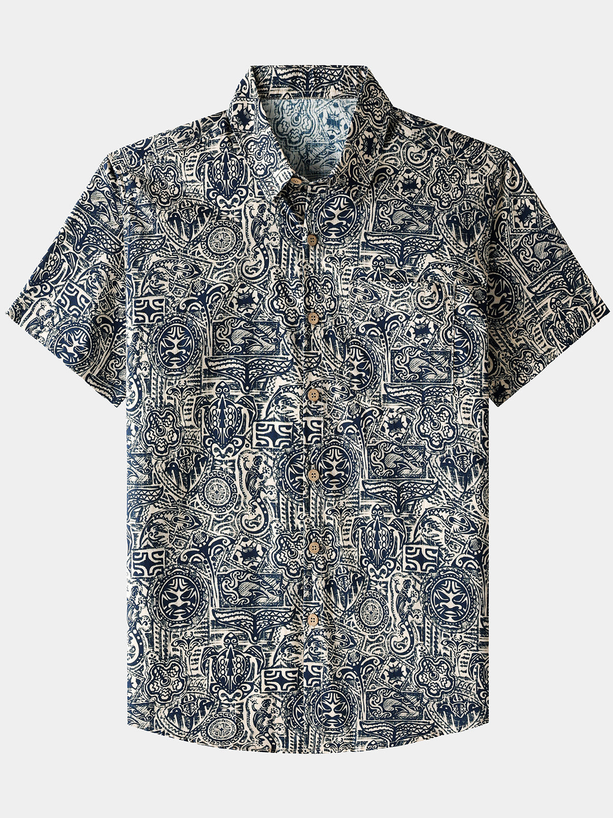 Herren Geometrischem Muster 100% Baumwolle Kurzarm Hemd