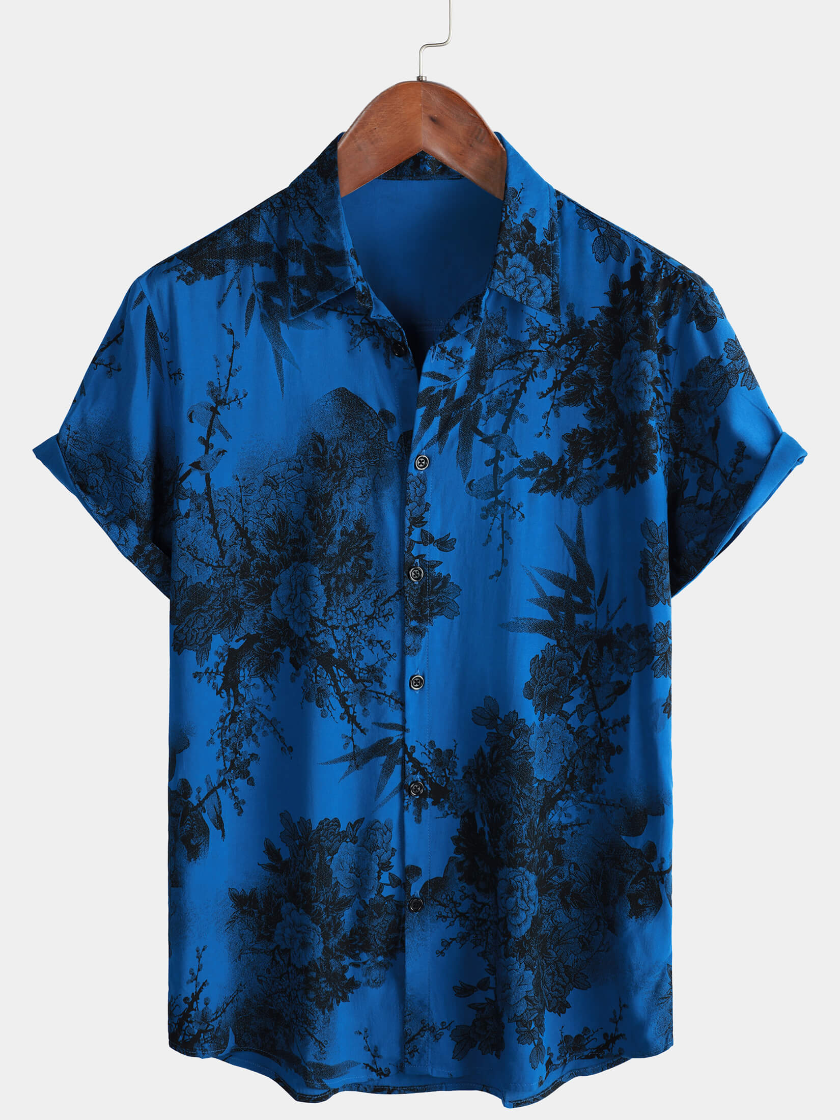Herren Hawaiianisches Kurzarmhemd mit Blumenmuster Blau