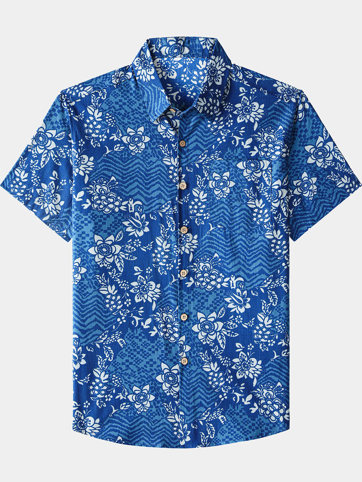 Herren Retro Tropisches Blumen Baumwollhemd