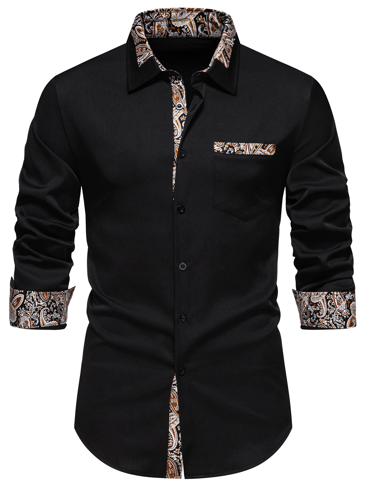 Herren Langarmhemd mit Colorblock-Paisley-Print