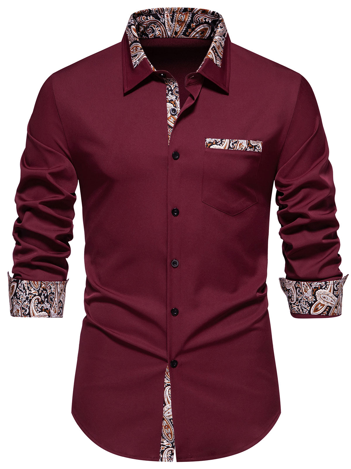 Herren Langarmhemd mit Colorblock-Paisley-Print