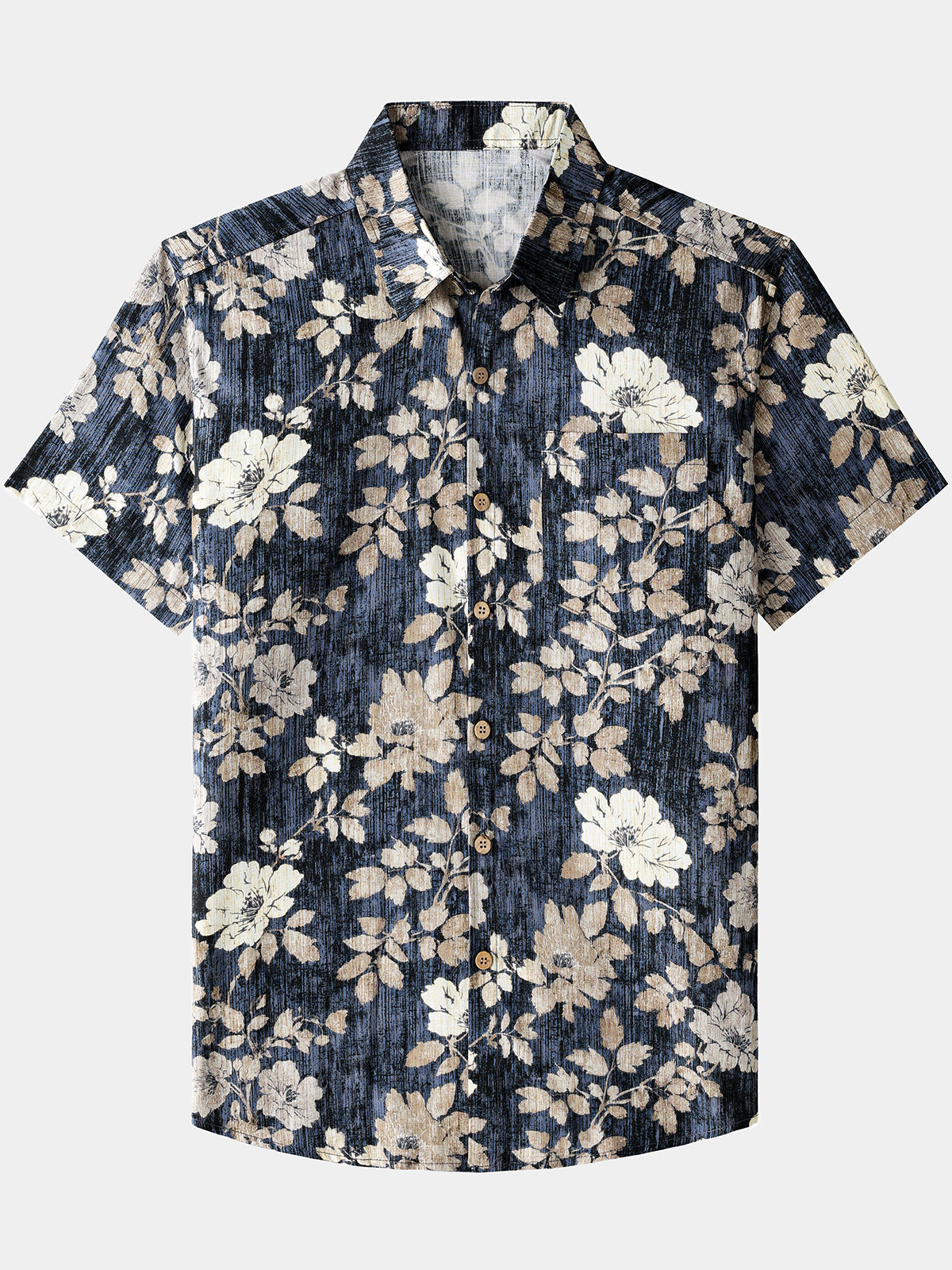 Herren Blumenmuster 100% Baumwolle Vintage-Hemd Grau