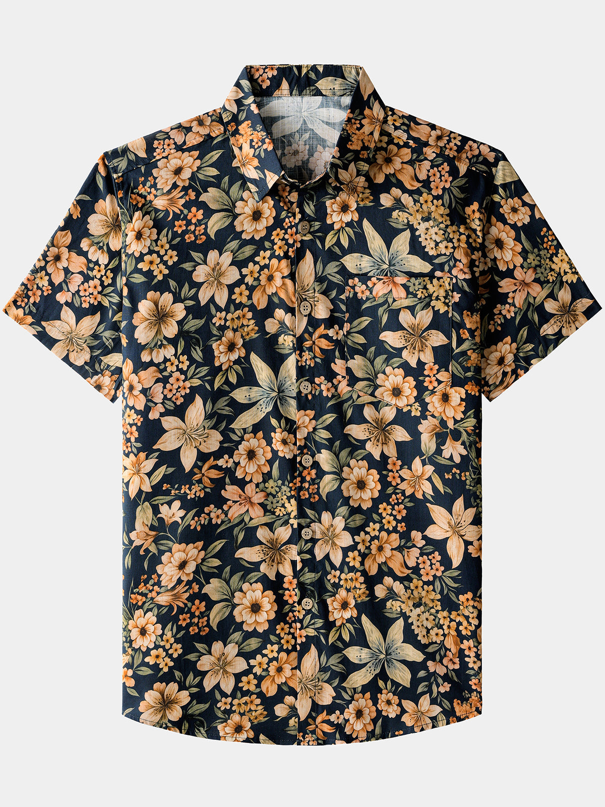 Herren Blumenmuster 100% Baumwolle Kurzarm Vintage-Hemd