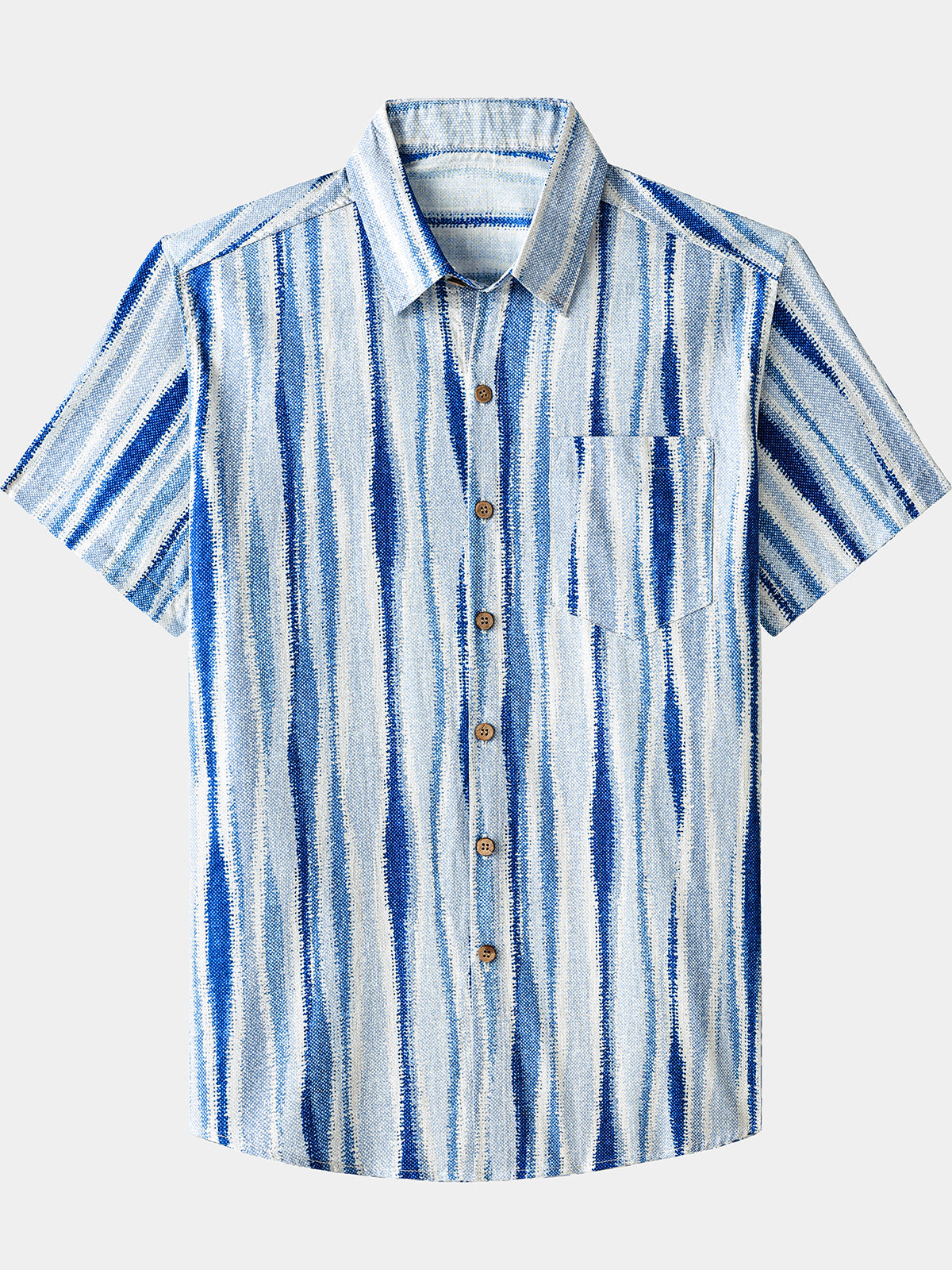 Herren Retro Stil Baumwoll Vertikalen Streifen Tie-Dye-Muster Kurzarmhemd