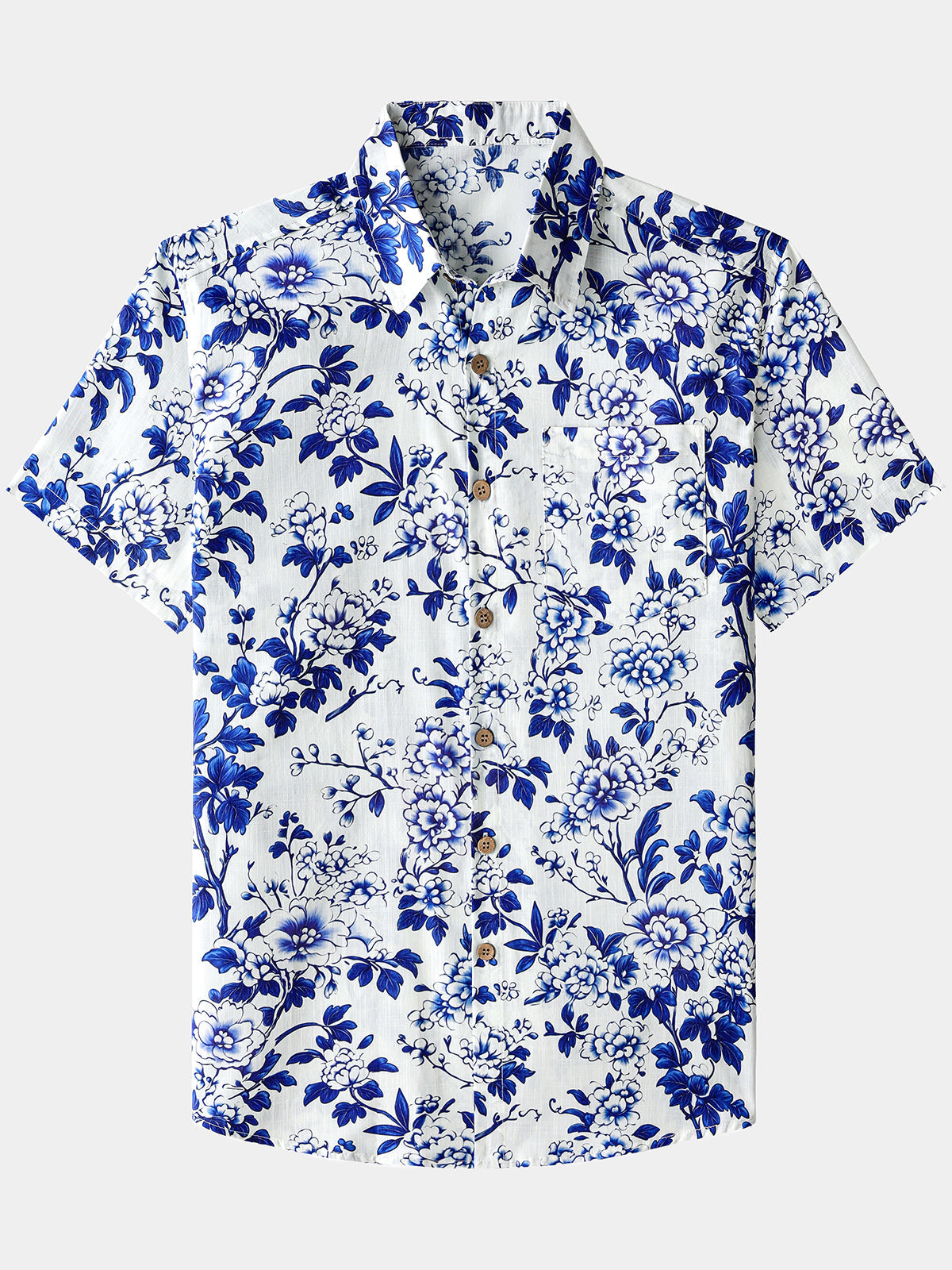 Herren Blau 100% Baumwolle Blumenmuster Sommerhemd