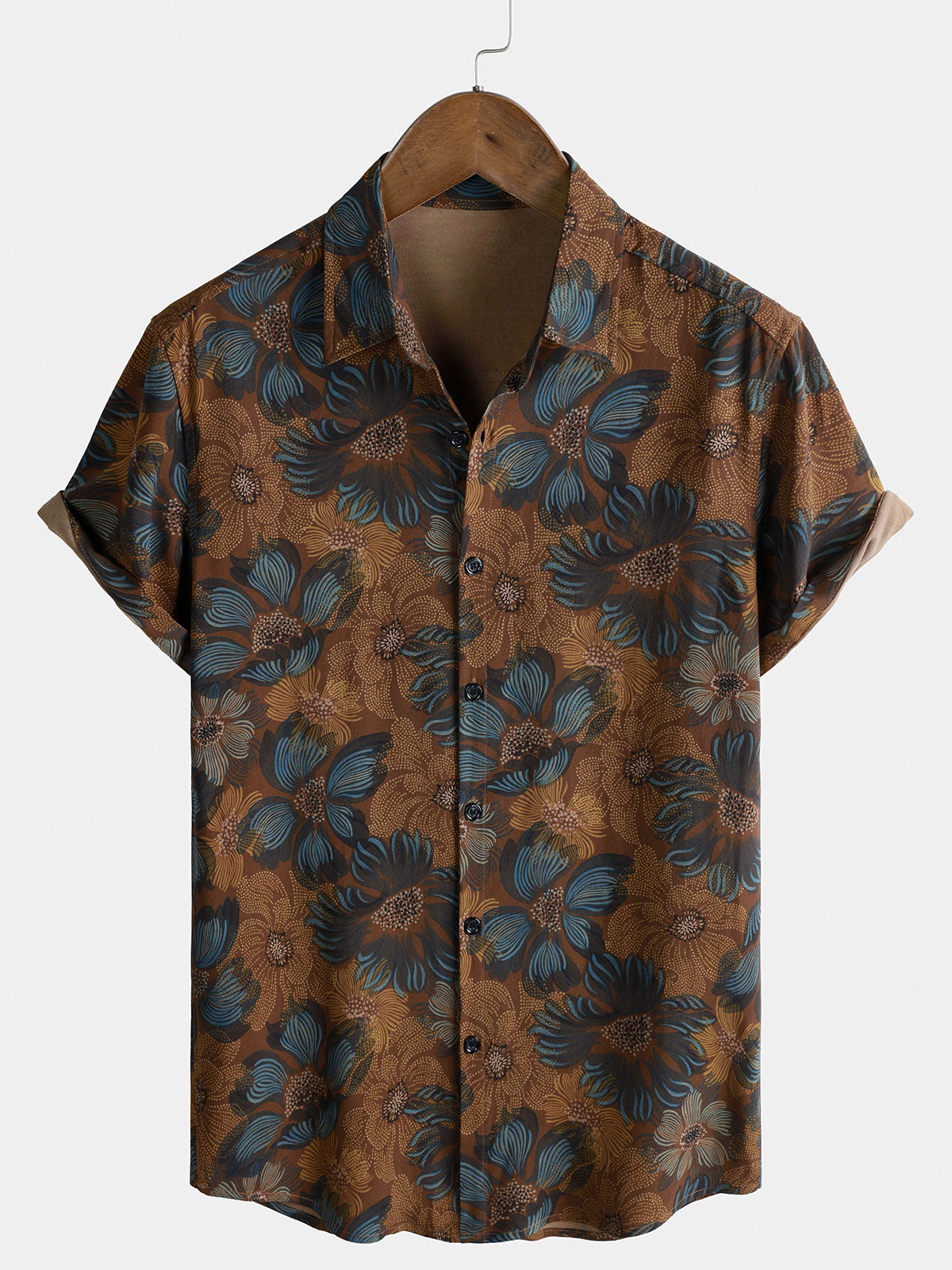 Herren Braun Blumenmuster Vintage-Hemd