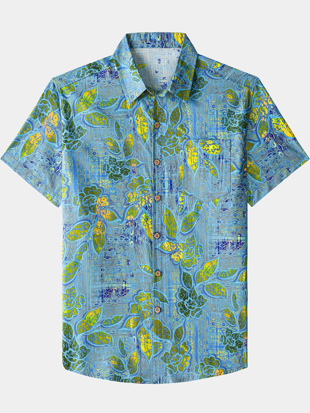 Herren Retro Blattmuster Baumwollhemd