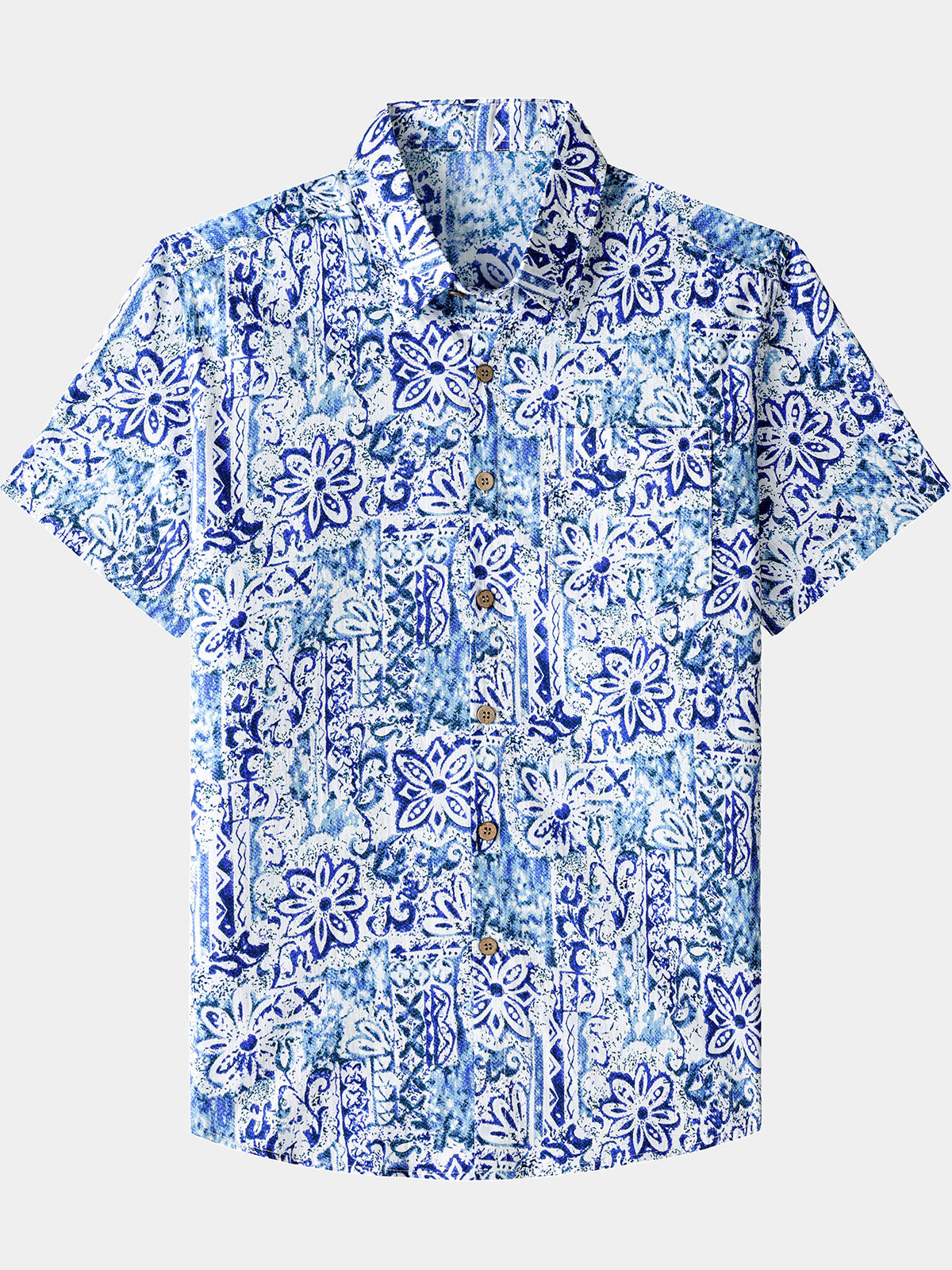 Herren Hawaii Geometrie Blumen Baumwollhemd