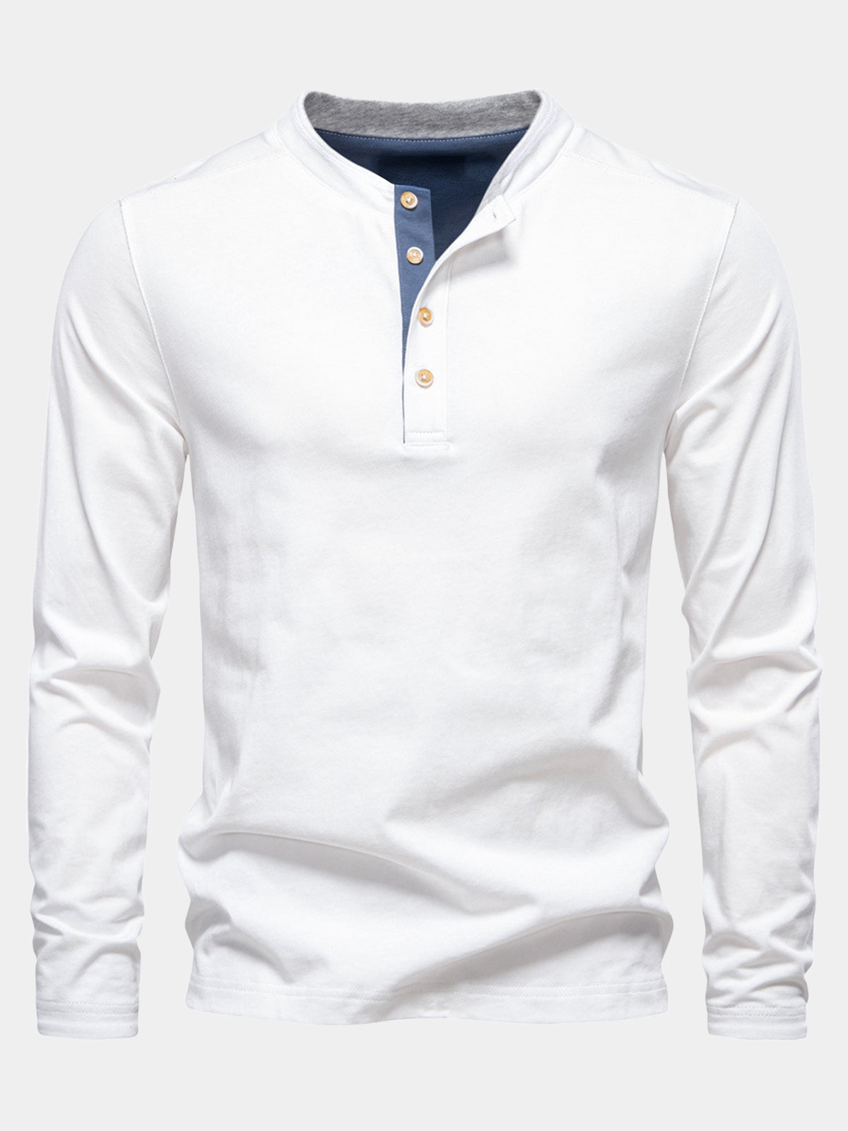 Herren Weiß Baumwolle Langarm-Henley-Shirt