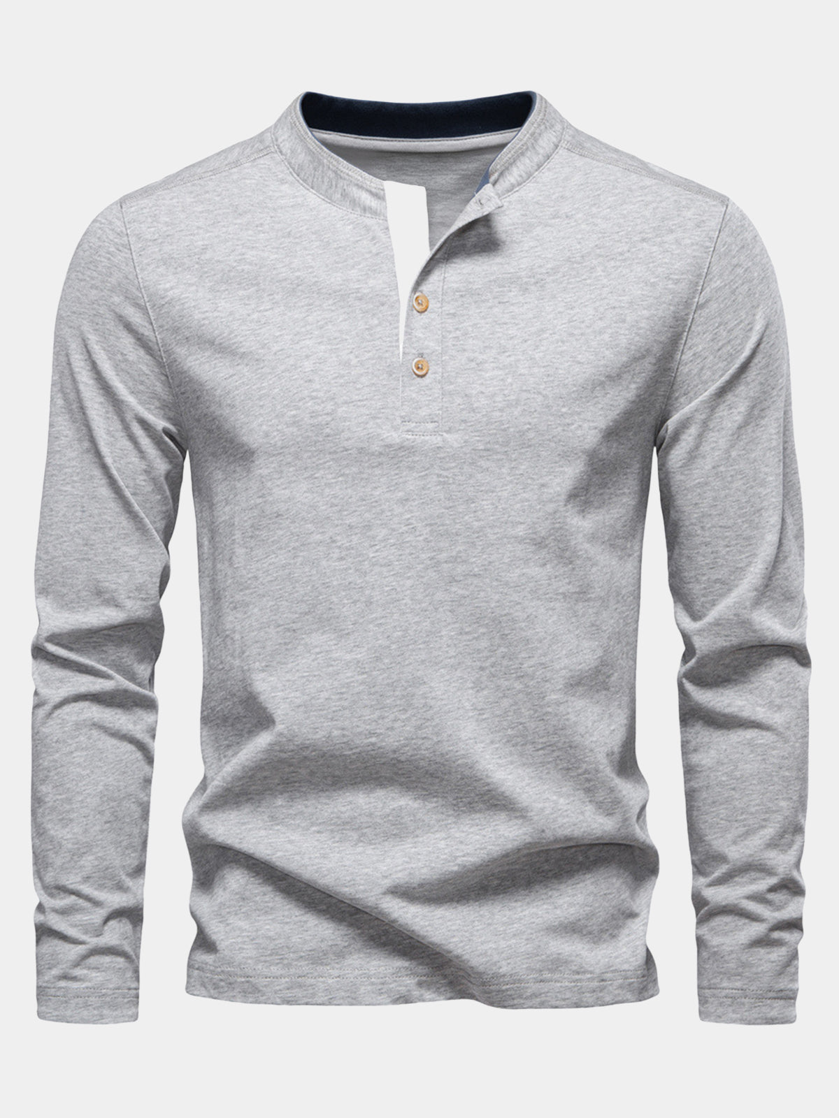 Herren Baumwolle Hellgraues Langarm-Henley-Shirt