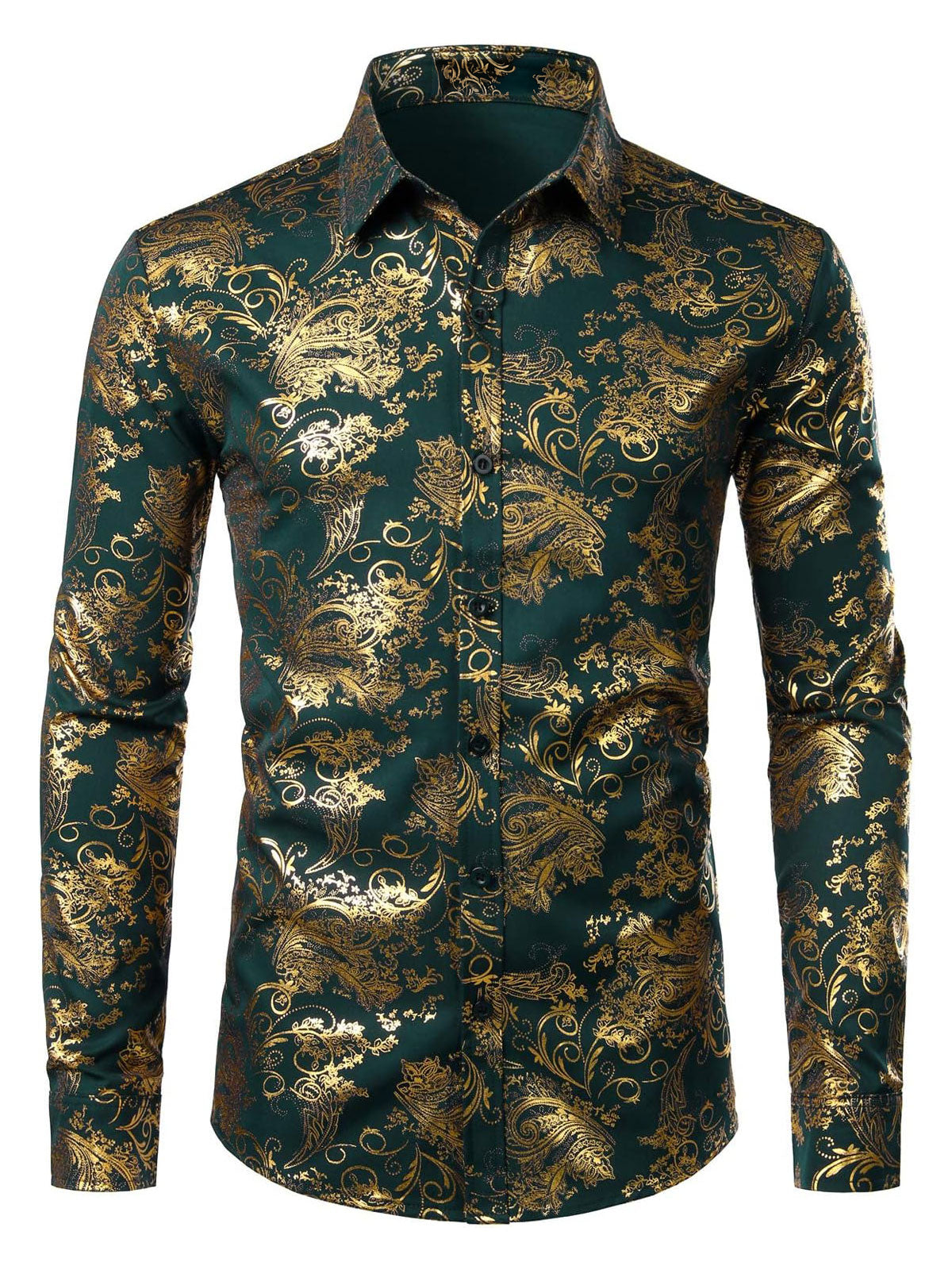 Herren Luxus Paisley Glänzendes Hemd mit floralem Print und Knopfleiste für formelle Anlässe
