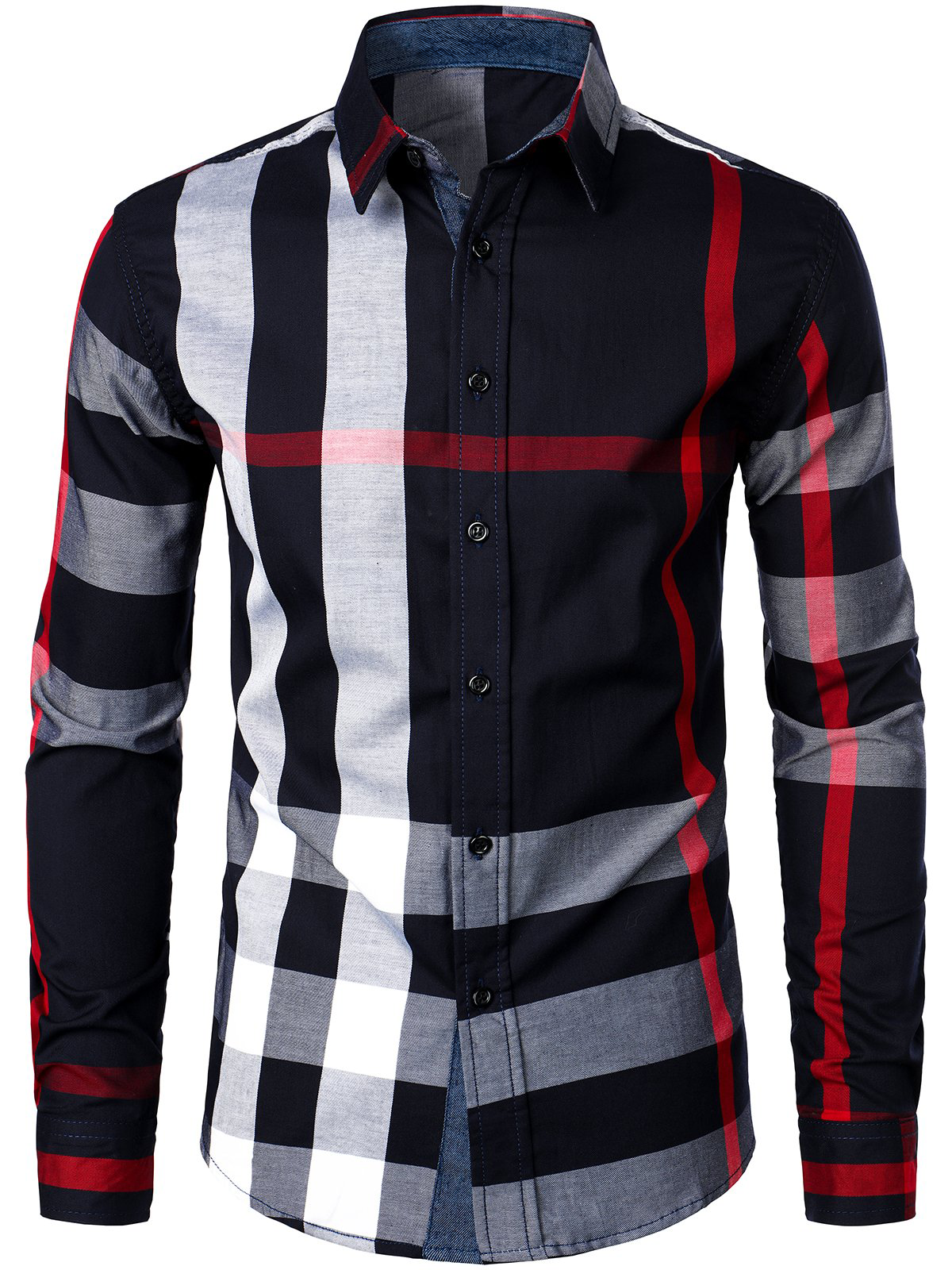 Herren Langärmliges kariertes Baumwollhemd