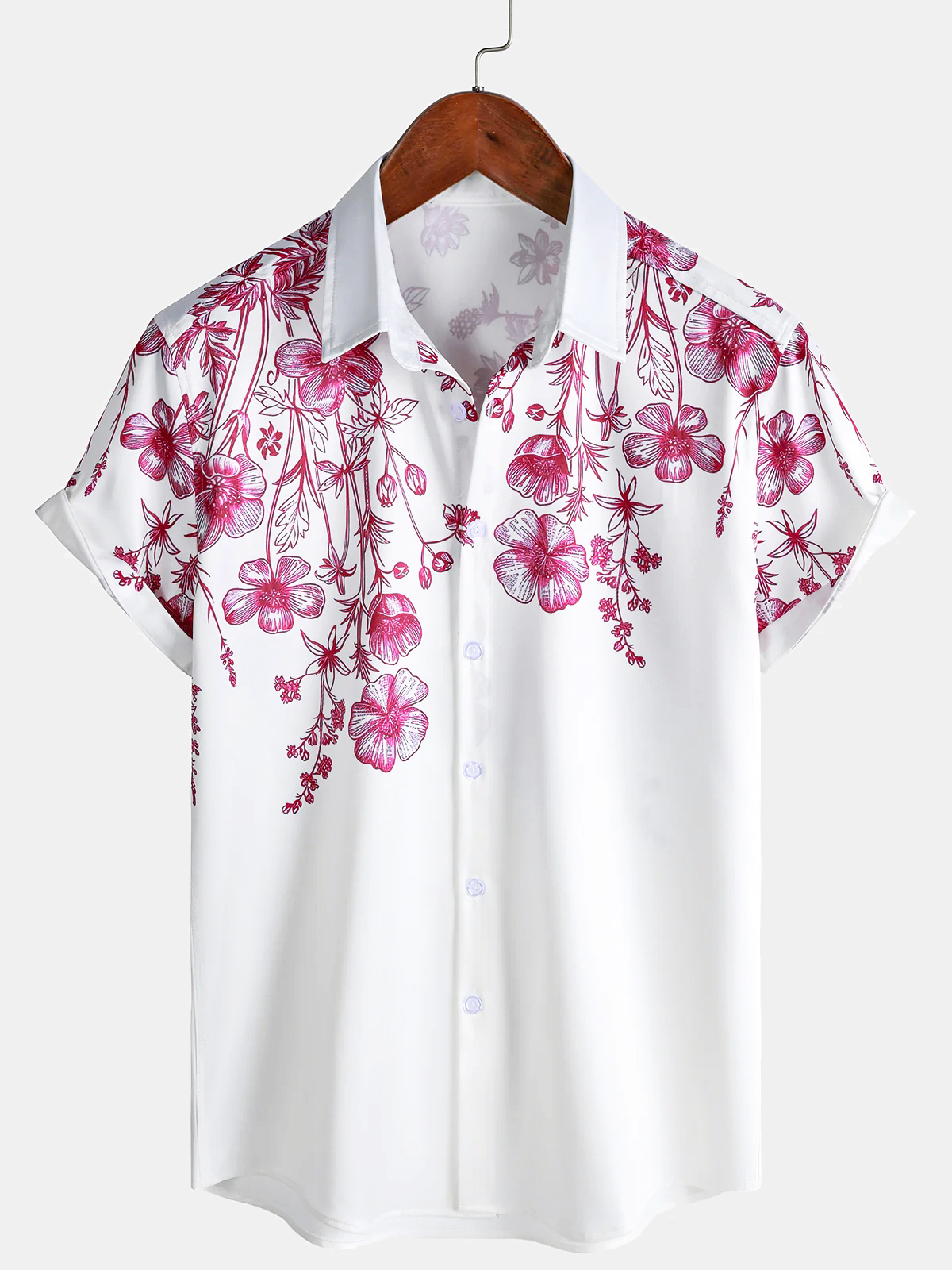 Herren Rot Blumenmuster Kurzarmhemd