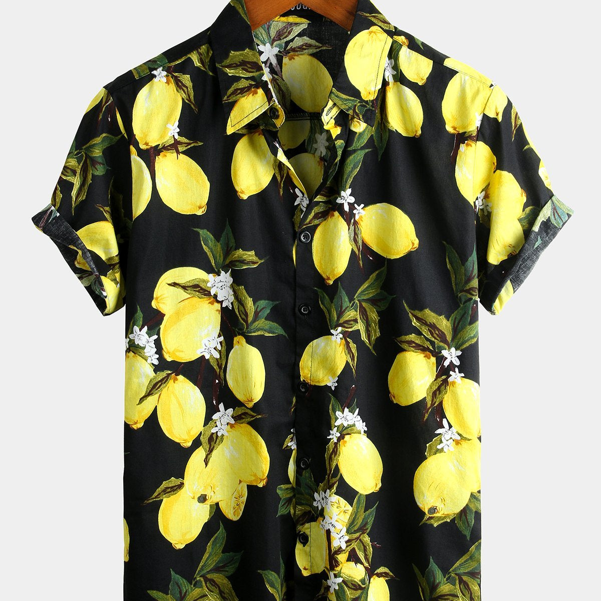 Herren Hawaii Kurzarmhemd mit gelbem Zitronenmuster
