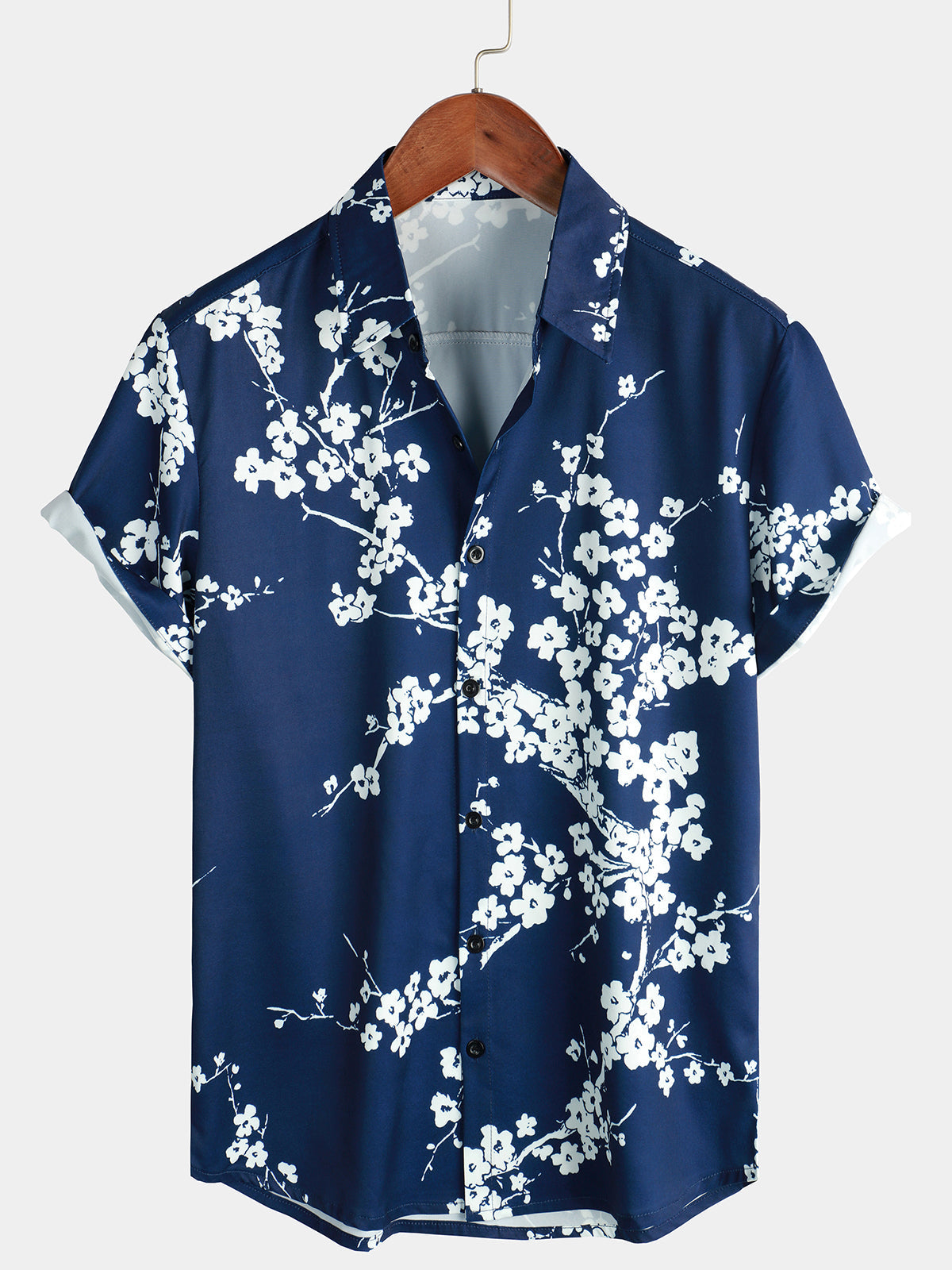 Herren Hawaii Kurzarmhemd mit Blumenmuster Navy Blau