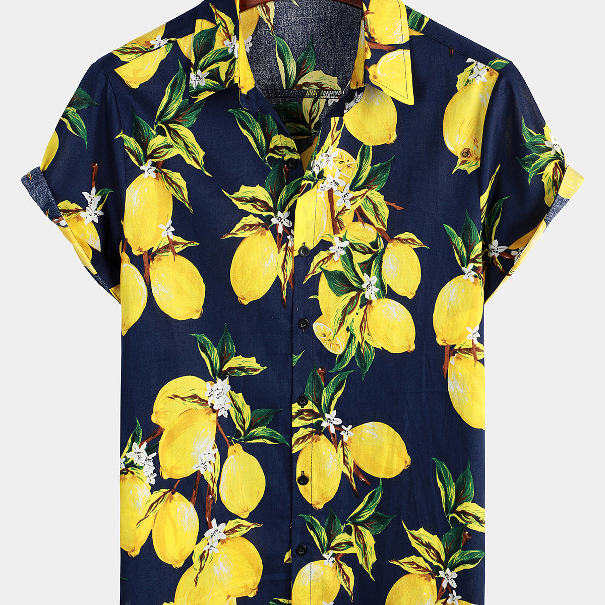 Herren Hawaii Kurzarmhemd mit gelbem Zitronenmuster