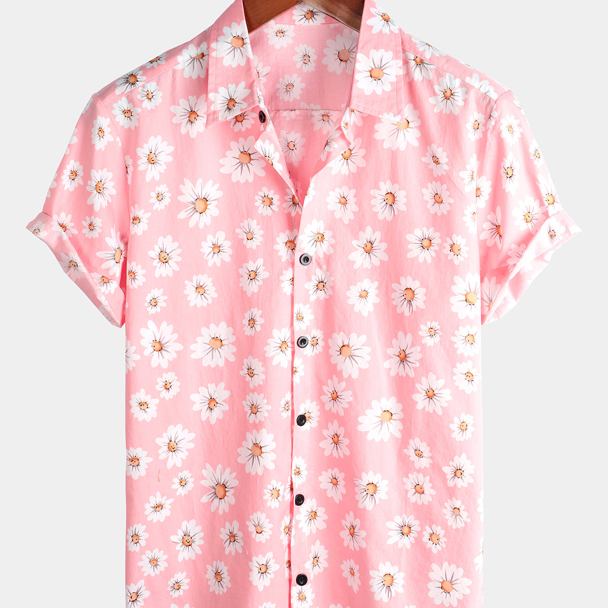 Herren Kurzärmliges Sommerhemd mit Gänseblümchen Blumenmuster