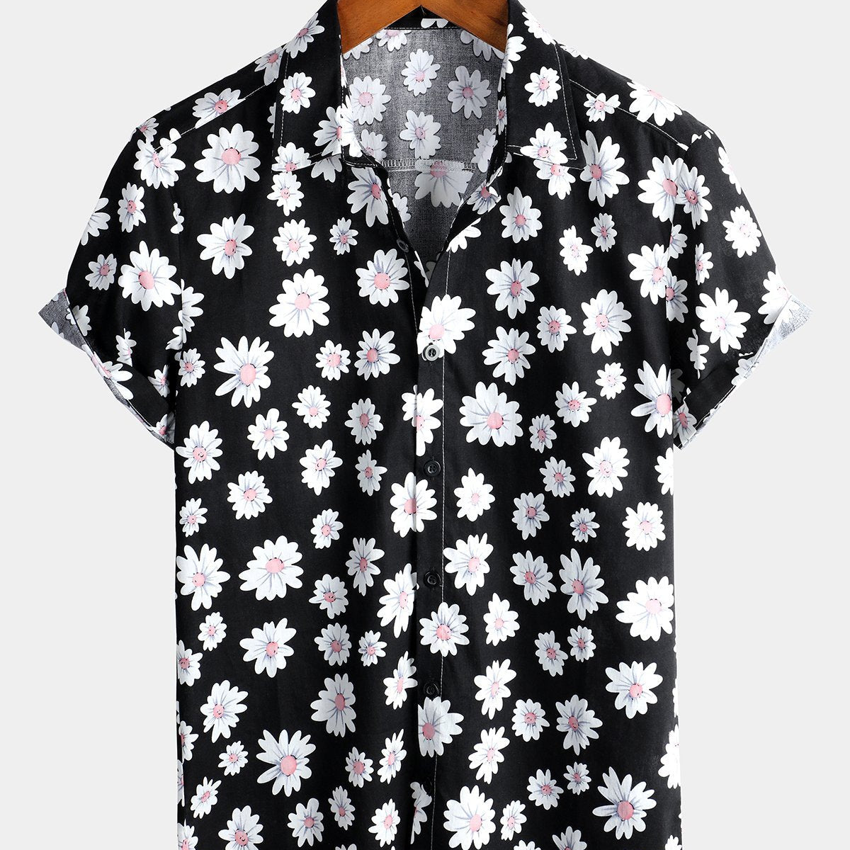 Herren Kurzärmliges Sommerhemd mit Gänseblümchen Blumenmuster